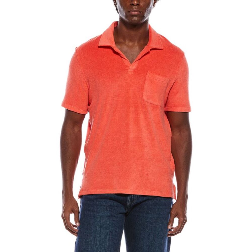 Isaia Mens  Silk-Blend Terry Polo Shirt, Orange